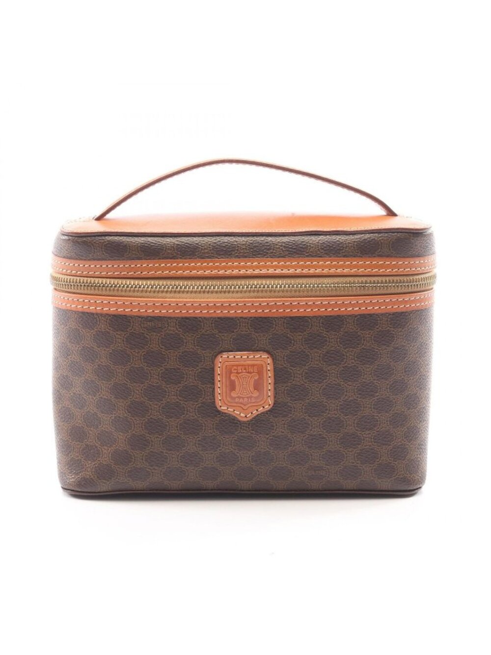 Celine Handbag Macadam Brown Canvas Leather Vanity Bag